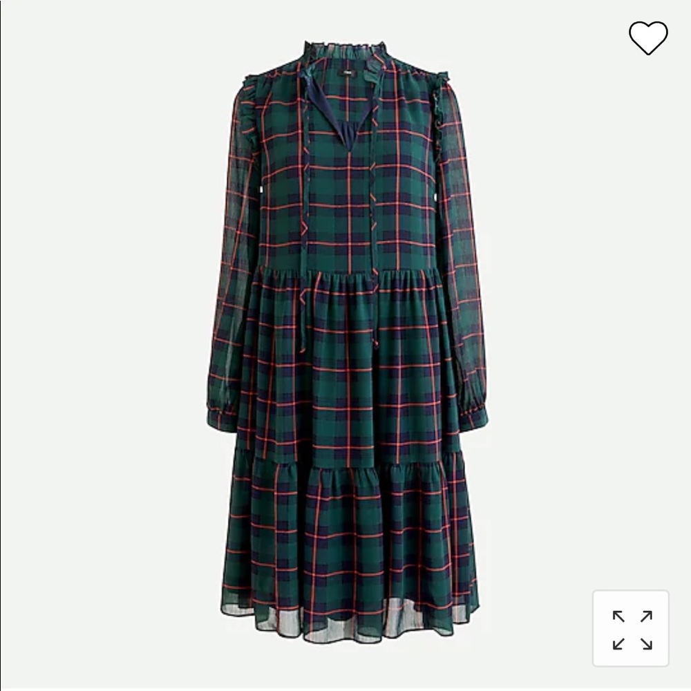 J. Crew Tie- Neck Tiered Dress in Black Watch Tartan